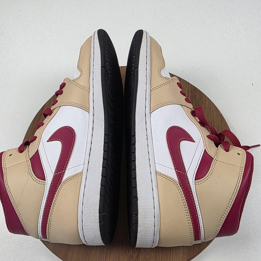 Air Jordan 1 Mid Shoes Mens Size 10.5 Tan Red White Leather Sneakers 554724-201 - Picture 8 of 16
